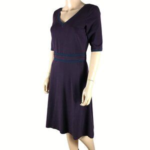eShakti Cotton Purple Knit Dress with Contrast Trim Size 8
